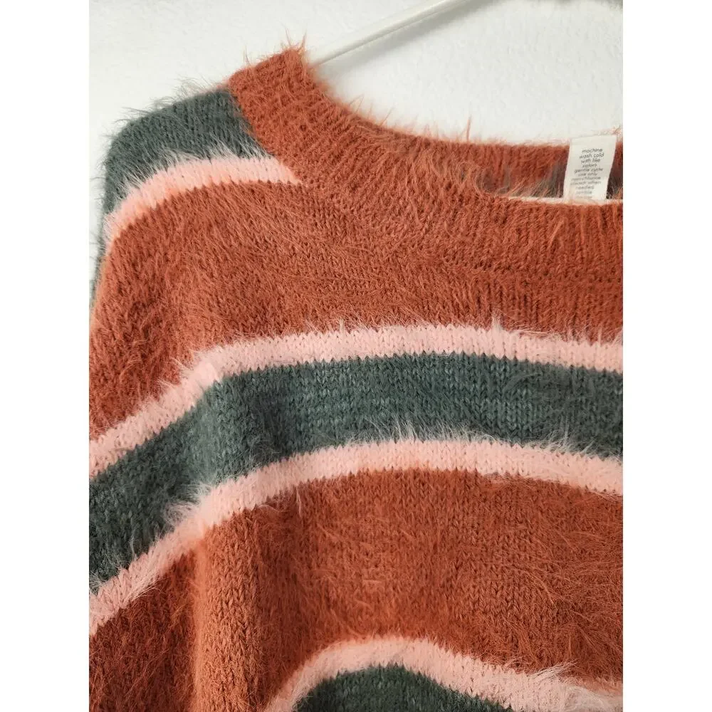 Full Tilt Cropped Striped Sweater Size XL Long Sleeve Orange Green